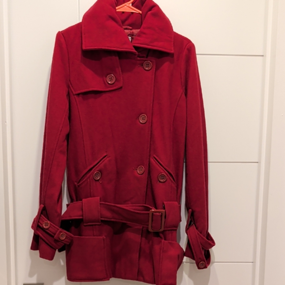 Women's Raspberry Colored Double-Breasted Coat - image 1